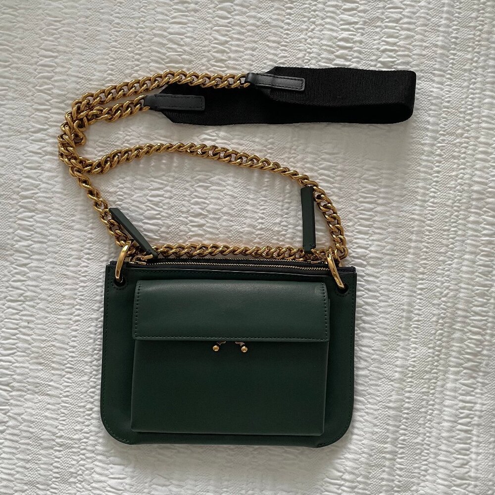 MARNI Bandoleer Blue/Green Two Tone Pocket Crossbody Bag